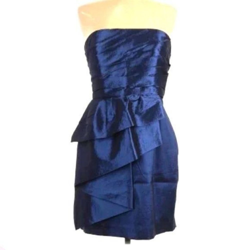 Calvin Klein Blue Asymmetrical Peplum Cocktail Dress